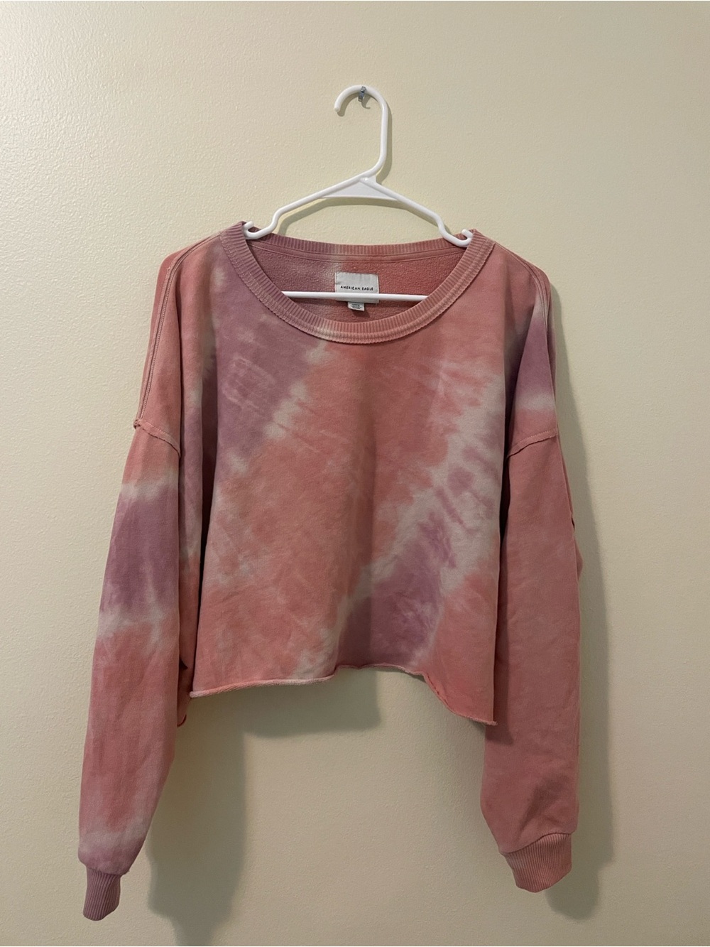 American Eagle Outfitters Peach Tie-Dye Fleece Cropped Crewneck Sweatshirt